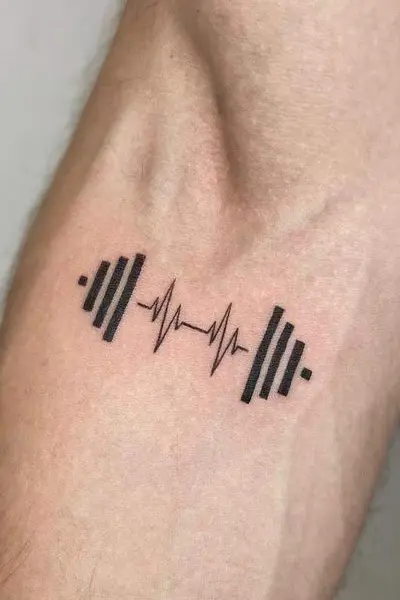 100 Amazing Tattoo Designs for Men You Must Try! 34 Barbell Heartbeat Tattoo With Purpose