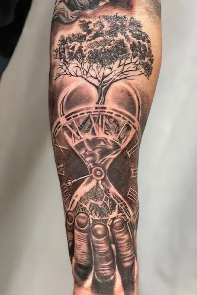 100 Amazing Tattoo Designs for Men You Must Try! 48 Burning Hourglass Tattoo With Time Twist
