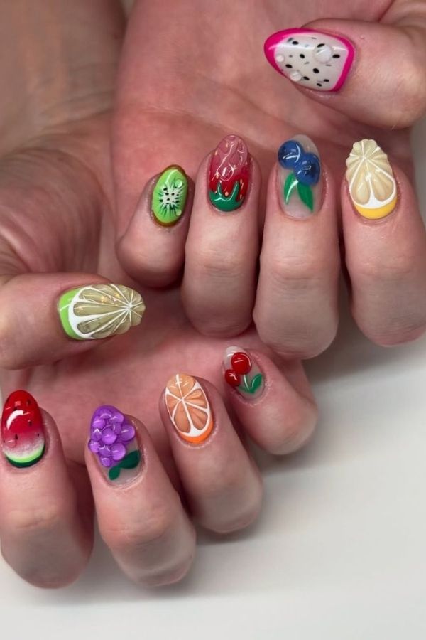 29 Juicy Fruit Nail Designs to Sweeten Your Summer Look 4 3D Fruit Nails Art