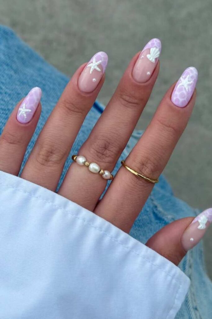 35 Classy Vacation Nail Designs You Can Try This Summer 6 3D Lilac Nails with Water Texture
