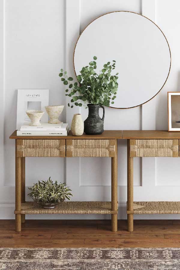 31+ Boho Living Room Ideas That Effortlessly Blend Comfort and Chic Vibes 28 Add a Console Table for Function