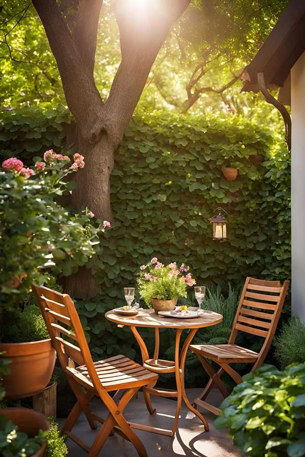 29+ Cozy Backyard Ideas for Small Outdoor Spaces 14 Add a Small Bistro Set