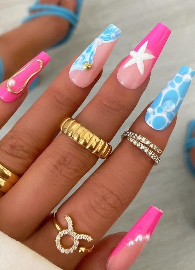31 Insanely Cute Beach Nails Designs Ideas You’ll Want to Recreate This Summer 1 Barbie Style Beach Nails