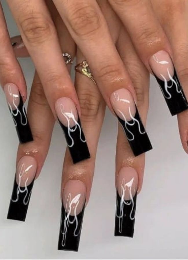 48 Super Trendy French Tip Nails and Manicure Designs You Will Instantly Love 48 Black Fire Outline French Tip Nails