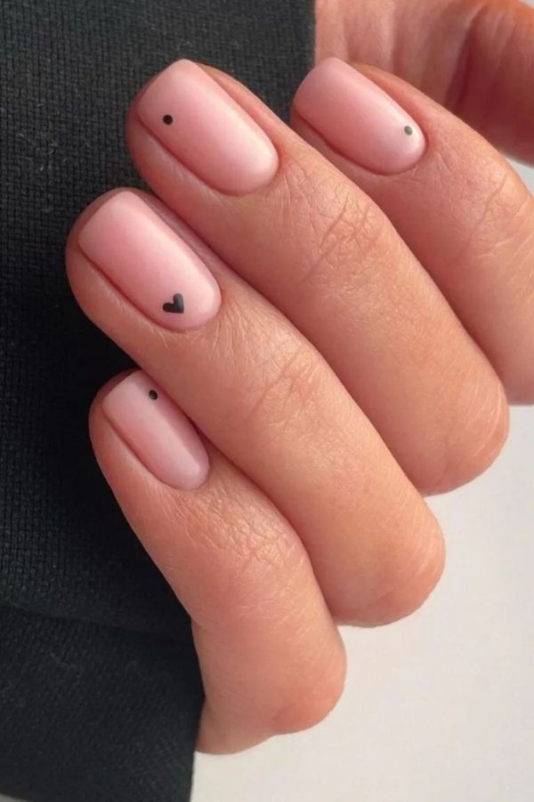 43 Trending Short Summer Nails Designs You Can’t Miss But Replicate 6 Black Heart and Dots for Small Nails