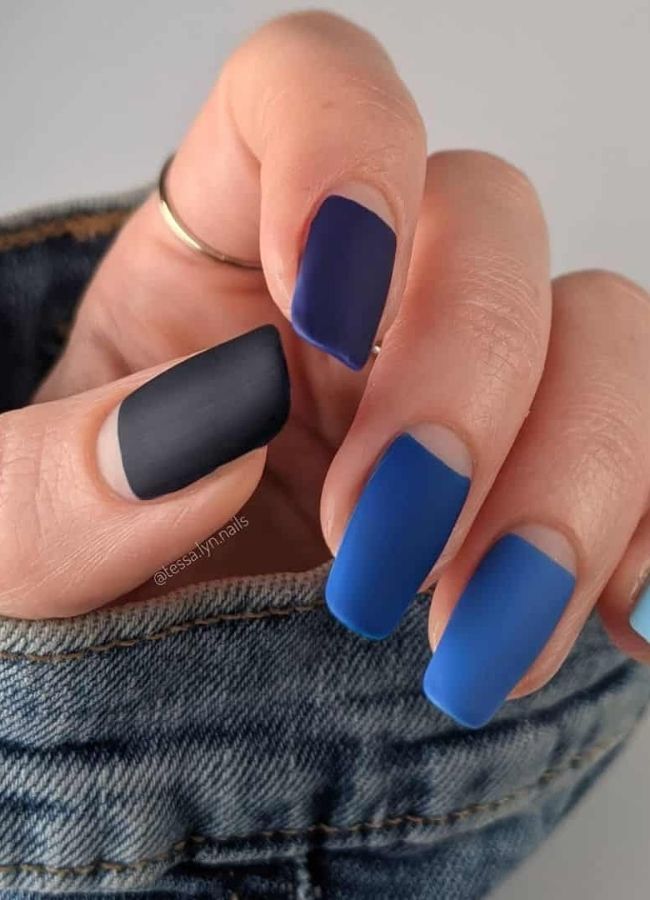59 Elegant 4th Of July Nails Patriotic Nail Designs You Must Try on Independence Day 25 Blue Ombre Skittle Nails for July 4