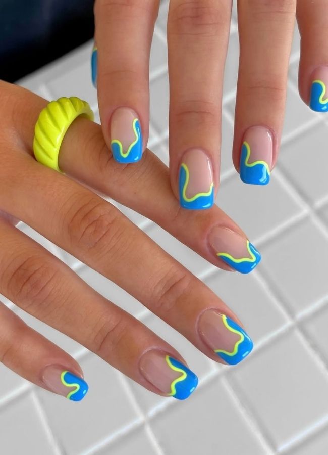 31 Insanely Cute Beach Nails Designs Ideas You’ll Want to Recreate This Summer 26 Blue Tip Beach Nails