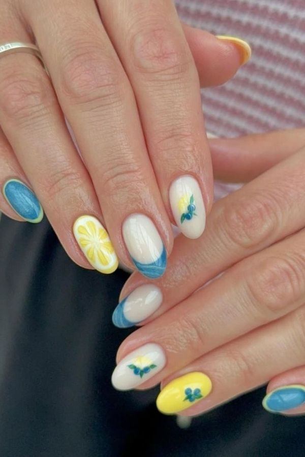 29 Juicy Fruit Nail Designs to Sweeten Your Summer Look 22 Blueberry Lemonade Mix Nails
