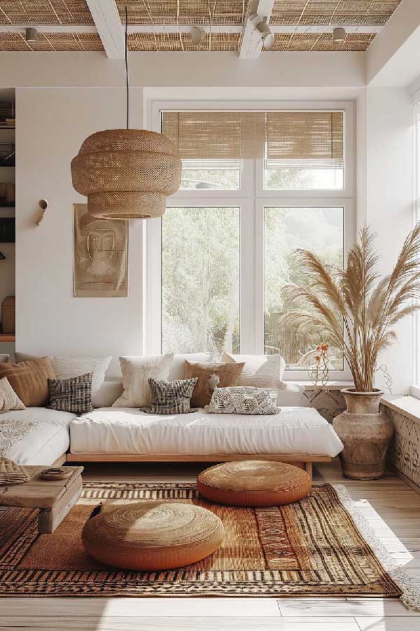 31+ Boho Living Room Ideas That Effortlessly Blend Comfort and Chic Vibes 25 Bring in Floor Seating