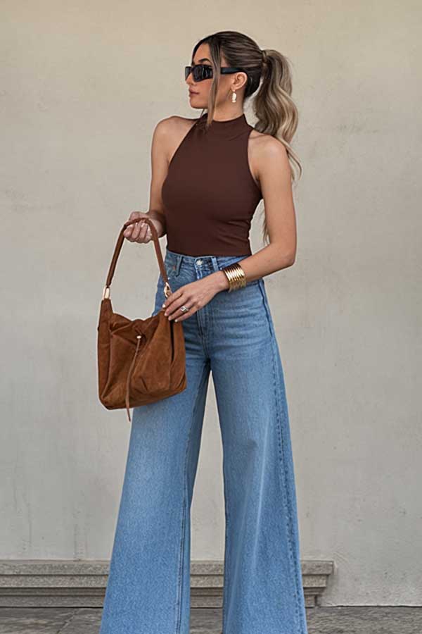 34 Summer Style Trends for 2025 You’ll Want to Wear 3 Brown Top and Wide-Leg Denim