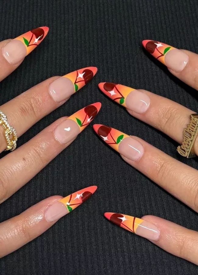 48 Super Trendy French Tip Nails and Manicure Designs You Will Instantly Love 37 Cherry French Tip Nail Idea