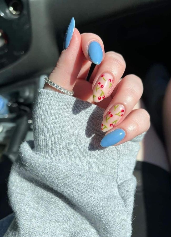59 Elegant 4th Of July Nails Patriotic Nail Designs You Must Try on Independence Day 43 Cherry Red and Blue Nails