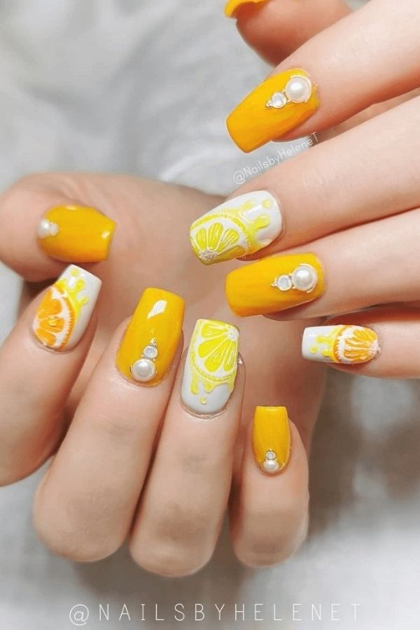 29 Juicy Fruit Nail Designs to Sweeten Your Summer Look 7 Citrus Fruits Nails Idea