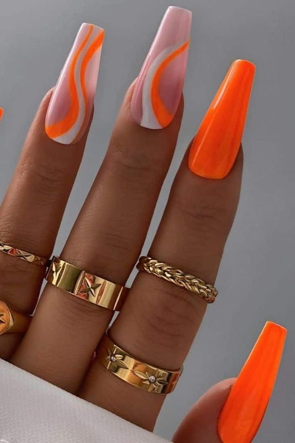53 Lovely Bright Neon Nail Designs and Mani Nails Colors That Are Trending This Year 30 Citrusy Orange Long Nails Art