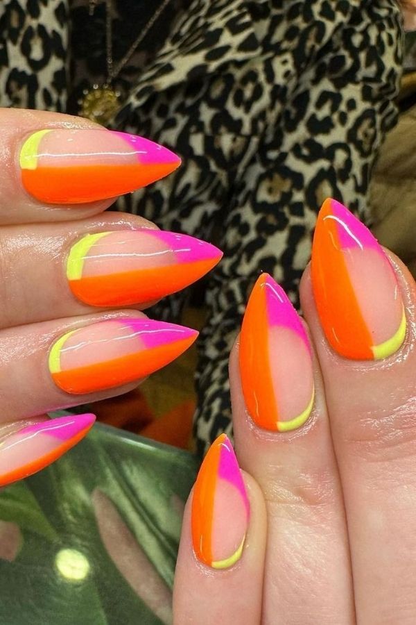 53 Lovely Bright Neon Nail Designs and Mani Nails Colors That Are Trending This Year 25 Color Block Neon Manicure