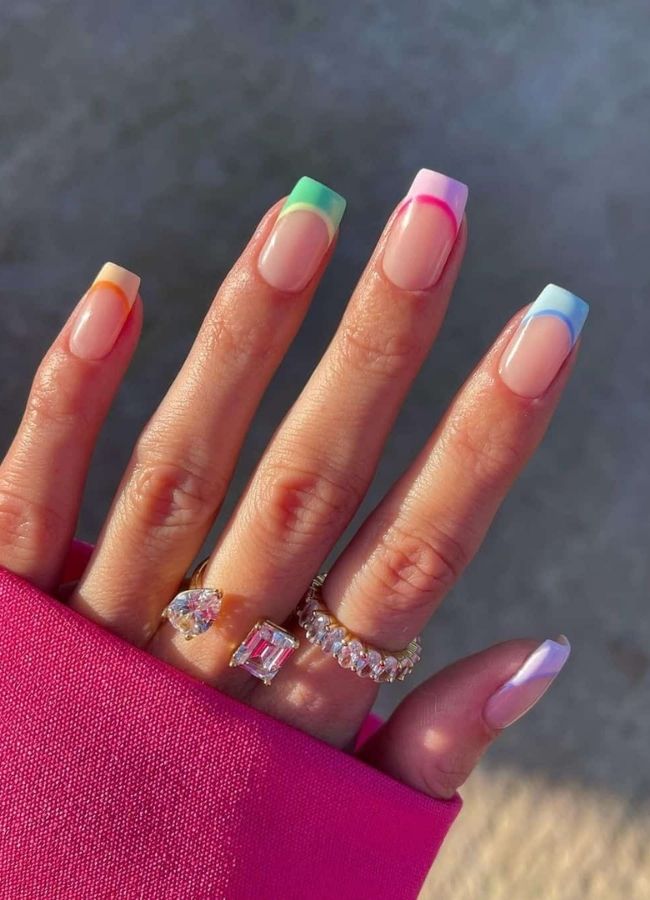 48 Super Trendy French Tip Nails and Manicure Designs You Will Instantly Love 18 Colorful Double French Tips