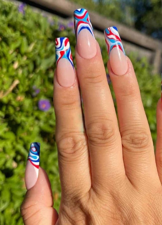 59 Elegant 4th Of July Nails Patriotic Nail Designs You Must Try on Independence Day 28 Cute Fourth of July Abstract French Tips