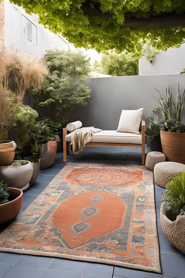 29+ Cozy Backyard Ideas for Small Outdoor Spaces 11 Define Areas with Outdoor Rugs