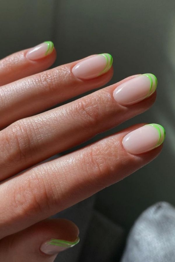 Double Neon Green Tip Nails