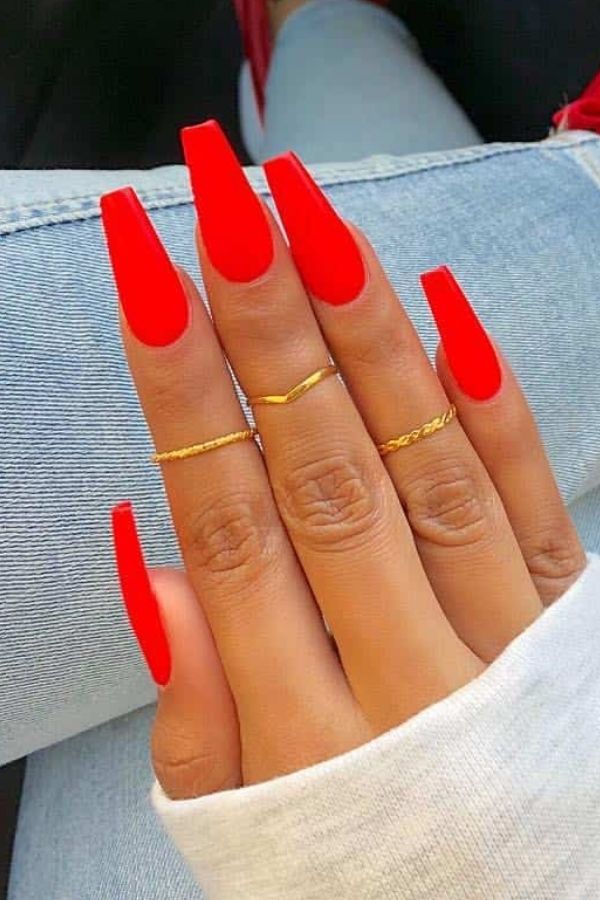 53 Lovely Bright Neon Nail Designs and Mani Nails Colors That Are Trending This Year 10 Ferrari Red Nails Art