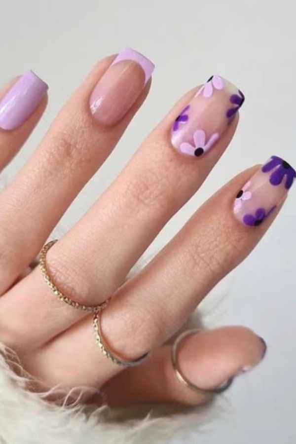 47 Cute Graduation Nail Ideas Mani Designs To Instantly Elevate Your Graduation Look 35 Floral Purple Graduation Nails