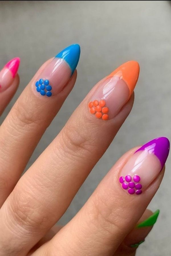 53 Lovely Bright Neon Nail Designs and Mani Nails Colors That Are Trending This Year 9 Fruit Neon Nails Idea