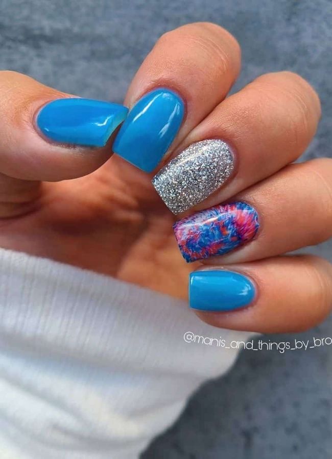 59 Elegant 4th Of July Nails Patriotic Nail Designs You Must Try on Independence Day 39 Glimmering Bleu Sparkly Nails