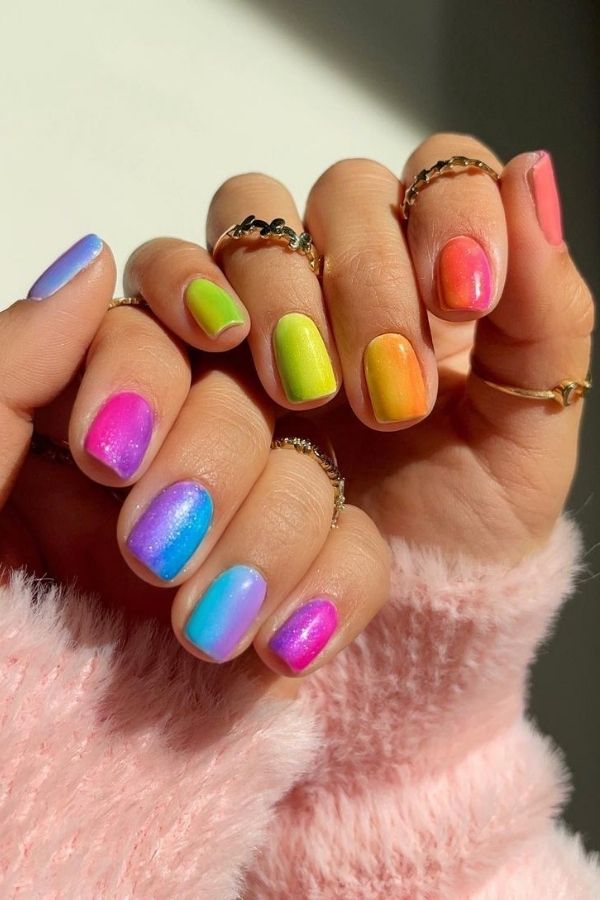 53 Lovely Bright Neon Nail Designs and Mani Nails Colors That Are Trending This Year 37 Glittery Neon Nails