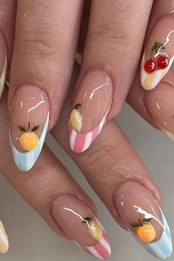 29 Juicy Fruit Nail Designs to Sweeten Your Summer Look 20 Glossy Fruits and Strips Nails