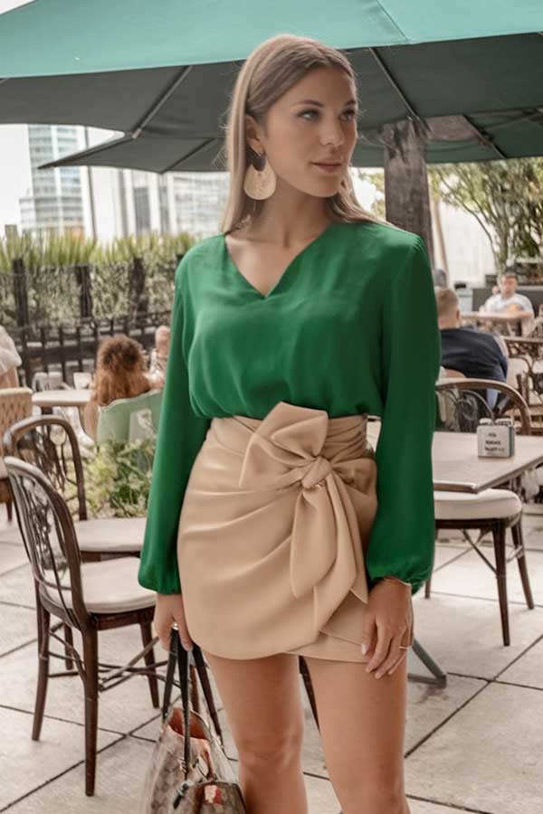 34 Summer Style Trends for 2025 You’ll Want to Wear 16 Green Blouse and Bow Skirt