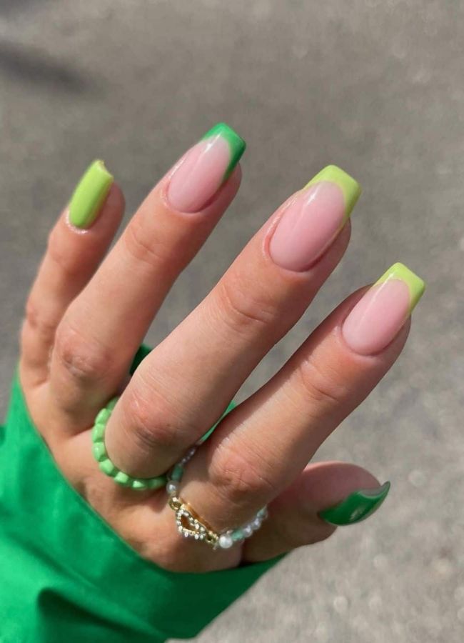 48 Super Trendy French Tip Nails and Manicure Designs You Will Instantly Love 8 Green French Tips in Gradient Shades
