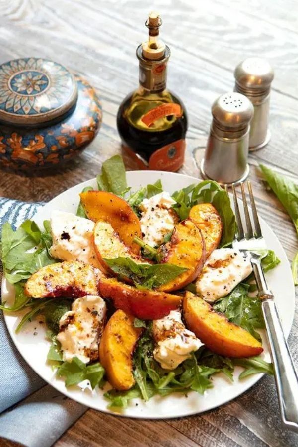 21 4th of July Foods to Enjoy the Taste of Freedom on Independence Day 2 Grilled Peach and Burrata Salad
