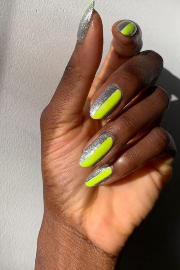 53 Lovely Bright Neon Nail Designs and Mani Nails Colors That Are Trending This Year 6 Half Neon Nails Design