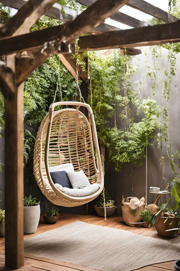 29+ Cozy Backyard Ideas for Small Outdoor Spaces 22 Hang a Swing Chair