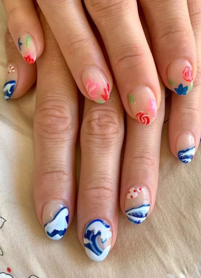 31 Insanely Cute Beach Nails Designs Ideas You’ll Want to Recreate This Summer 13 Hokusai Wave Beach Nails