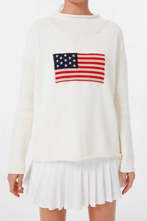 37 Festive 4th of July Outfits to Celebrate Independence Day in Style 7 Ivory Cotton Flag Sweater