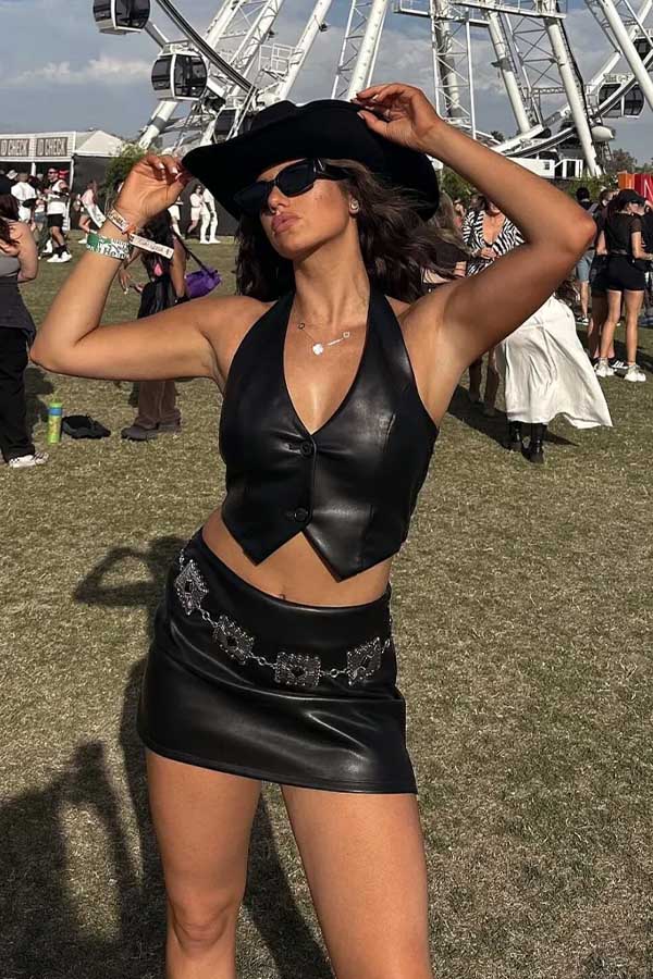 36 Cowgirl Outfit Ideas for Women Who Love the Western Trend 23 Leather Two-Piece Cowgirl Outfit