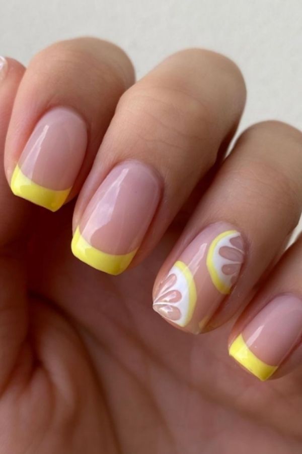 34 Soft to Bold Cutest Yellow Nail Designs Ideas Perfect for Summer and Beyond 6 Lemon French Tips Nail Art