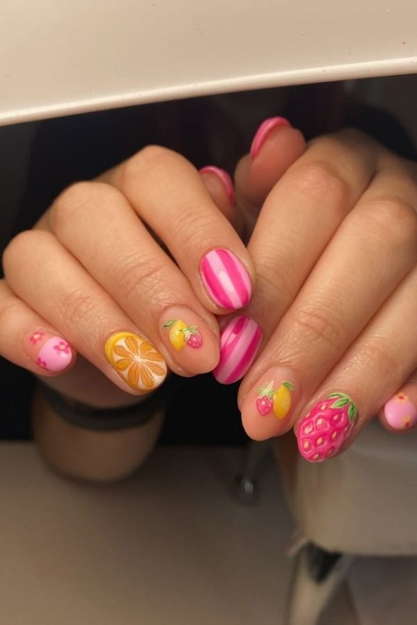 29 Juicy Fruit Nail Designs to Sweeten Your Summer Look 8 Lemonade Strawberry Bright Summer Nails