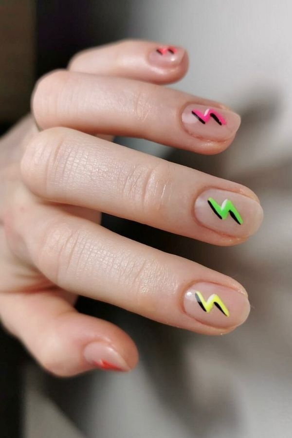 53 Lovely Bright Neon Nail Designs and Mani Nails Colors That Are Trending This Year 19 Lightening Neon Nails