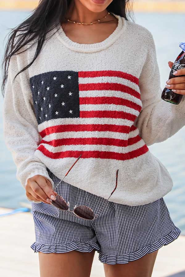 37 Festive 4th of July Outfits to Celebrate Independence Day in Style 19 Lightweight Flag Knit Top