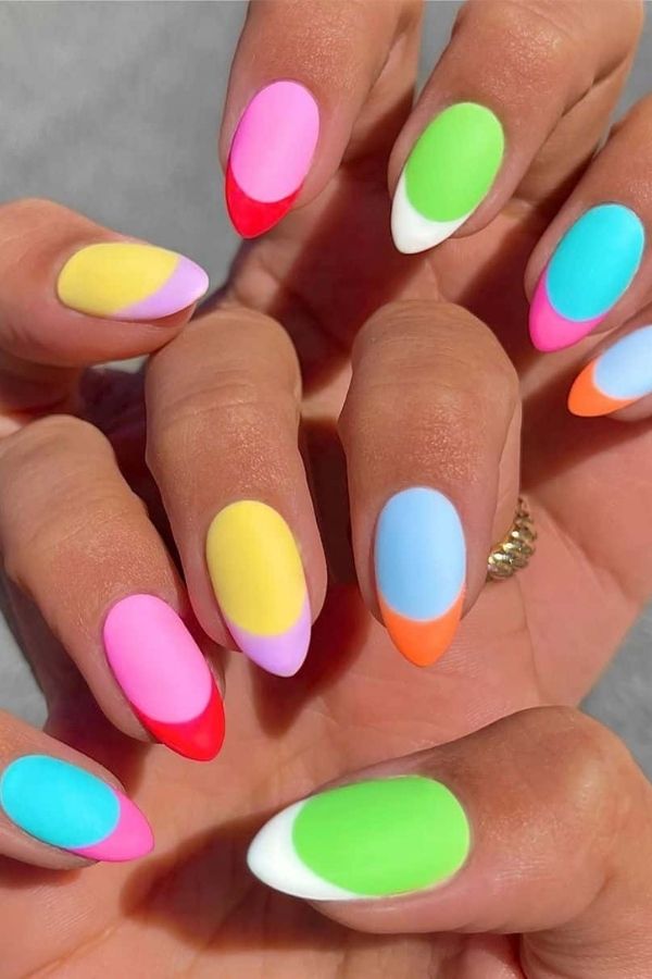 53 Lovely Bright Neon Nail Designs and Mani Nails Colors That Are Trending This Year 36 Matte Neon Multi Color Nails