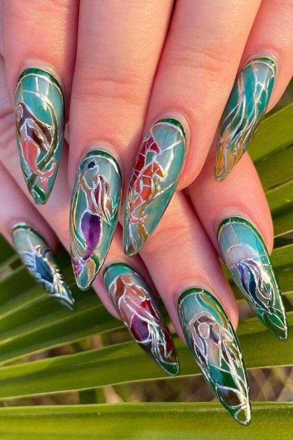 34 Most Stunning Deco Nails Art to Try Right Now 8 Mermaid Deco Nails