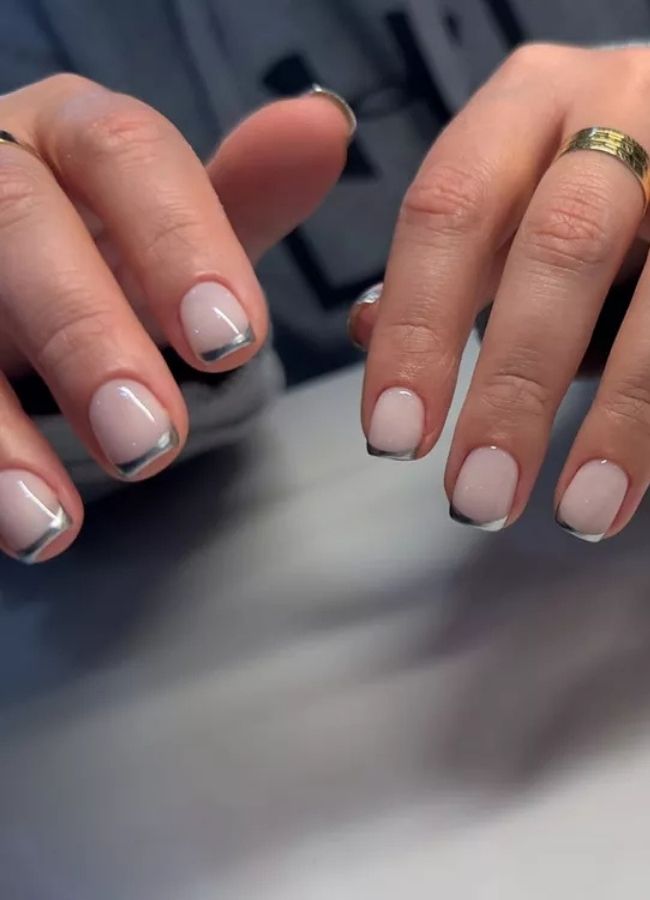 48 Super Trendy French Tip Nails and Manicure Designs You Will Instantly Love 23 Micro Metallic French Tips