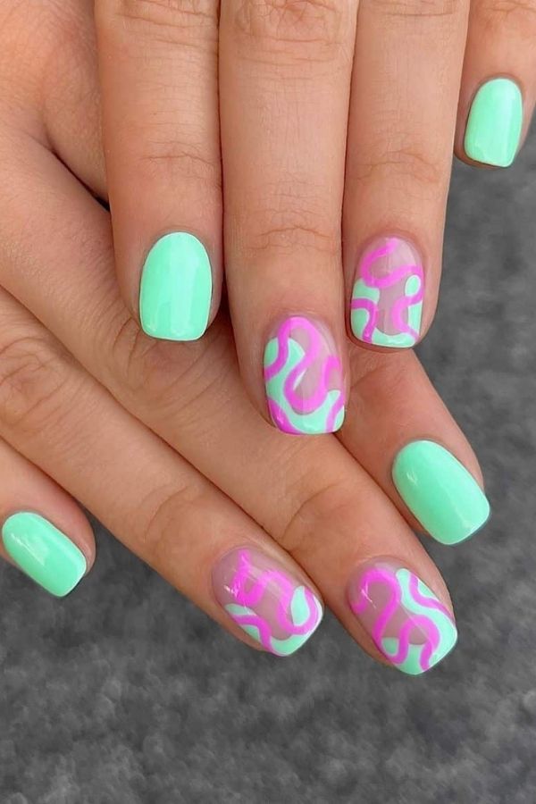 43 Trending Short Summer Nails Designs You Can’t Miss But Replicate 30 Mint and Pink Short Nails