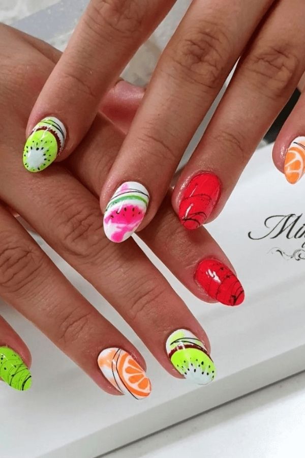 29 Juicy Fruit Nail Designs to Sweeten Your Summer Look 1 Mix Fruit Summer Nail Design