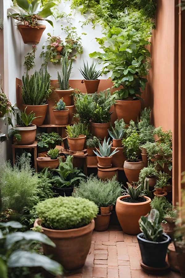 29+ Cozy Backyard Ideas for Small Outdoor Spaces 10 Mix in Potted Plants