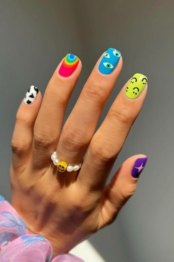 53 Lovely Bright Neon Nail Designs and Mani Nails Colors That Are Trending This Year 2 Multi-Design Neon Manicure