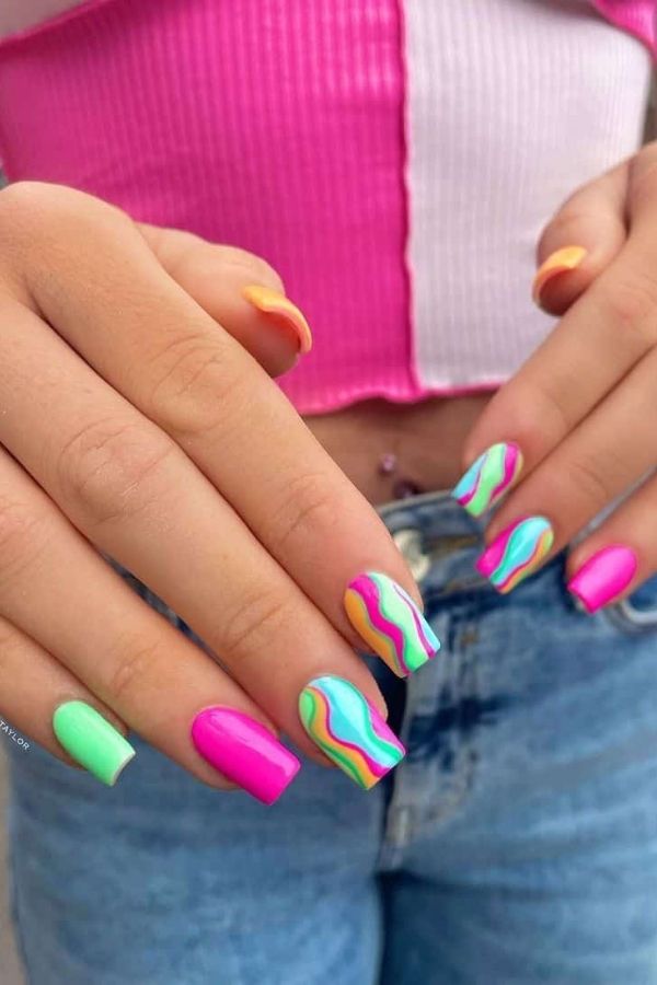 53 Lovely Bright Neon Nail Designs and Mani Nails Colors That Are Trending This Year 18 Neon Glow Summer Nails