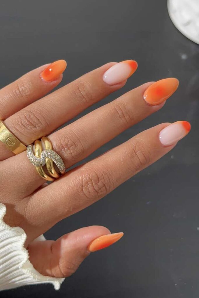 35 Classy Vacation Nail Designs You Can Try This Summer 10 Orange Aura Summer Nails